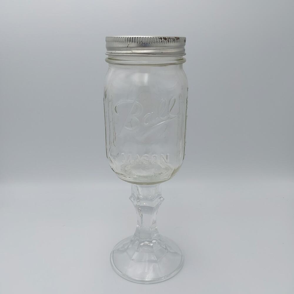 Vtg Pr 8" Clear‎ Pedestal Ball Mason Jelly Jam Jar with Silver Lid
